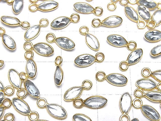 Hochwertiger himmelblauer Topas AAA- Zargenfassung Marquise facettiert 6x3.5mm 18KGP 5 Stück