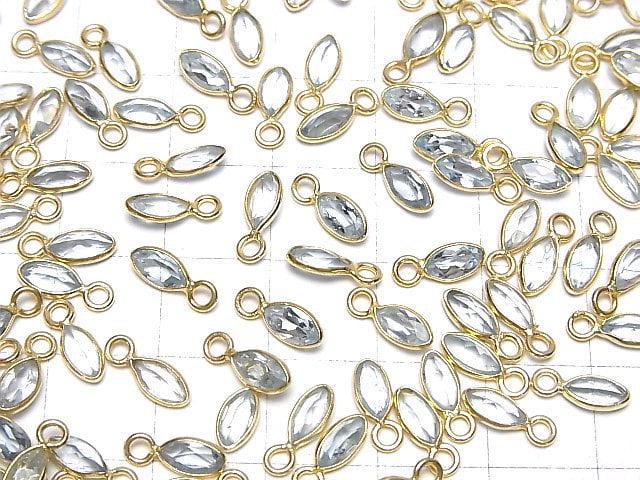 Hochwertiger himmelblauer Topas AAA- Zargenfassung Marquise facettiert 6x3.5mm 18KGP 5 Stück