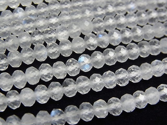 高品質!寶藍月光石 AA+ 切面鈕扣算盤珠 4x4x3mm 1串珠子 (約15英吋/37公分)