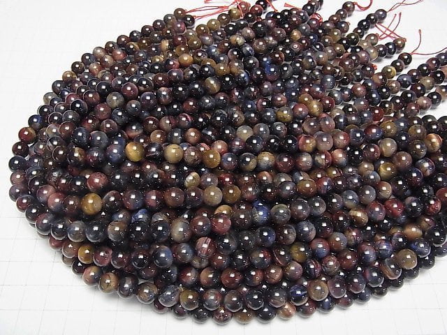 Gemischte Farben Tigerauge AA++ Rund 8mm 1strang Perlen (ca. 35cm/14inch)