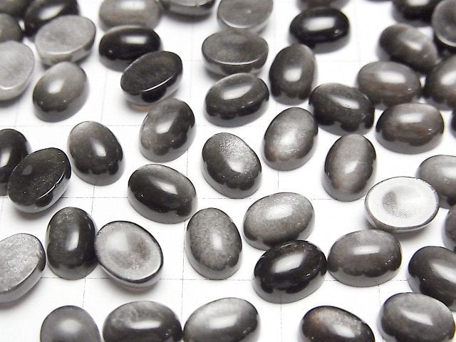 Silber Obsidian AAA Oval Cabochon 8x6mm 5Stücke