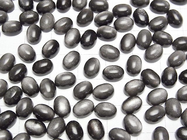 Silber Obsidian AAA Oval Cabochon 8x6mm 5Stücke