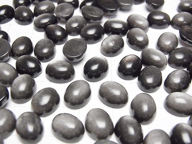 Silber Obsidian AAA Oval Cabochon 10x8mm 4Stücke