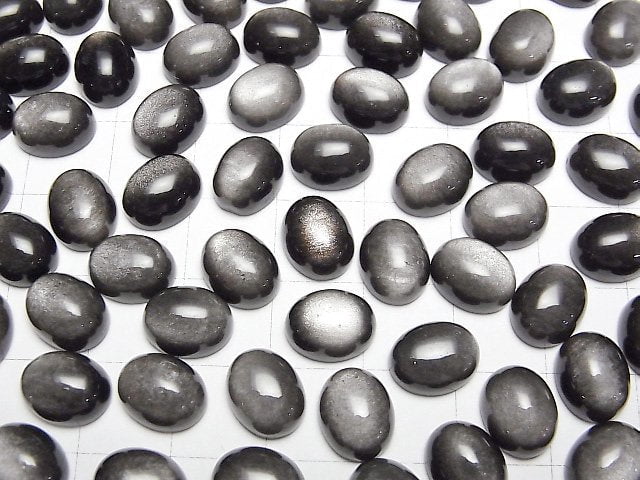 Silber Obsidian AAA Oval Cabochon 10x8mm 4Stücke
