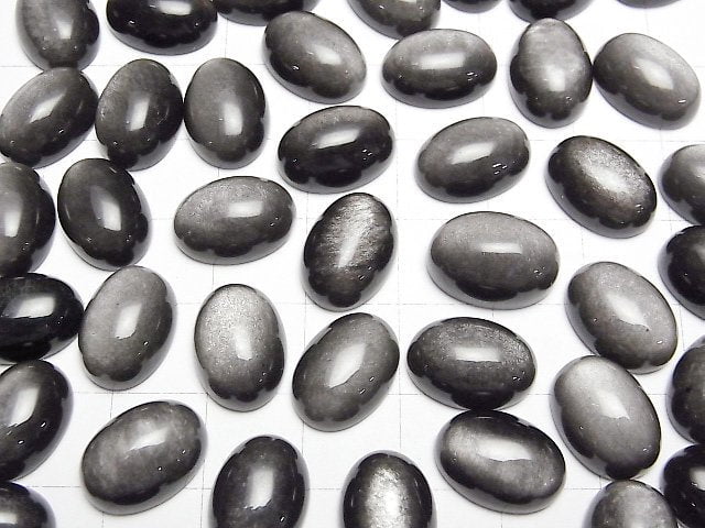 Silber Obsidian AAA Oval Cabochon 14x10mm 3Stücke