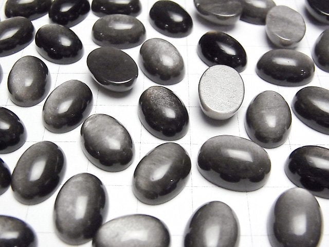 Silber Obsidian AAA Oval Cabochon 14x10mm 3Stücke