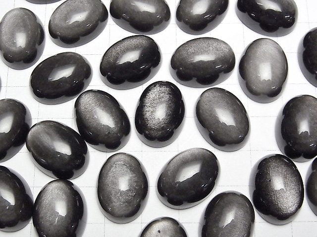 Silber Obsidian AAA Oval Cabochon 20x15mm 2Stücke