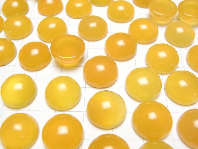 Gelber Chalcedon AAA Rund Cabochon 14x14mm 3Stücke