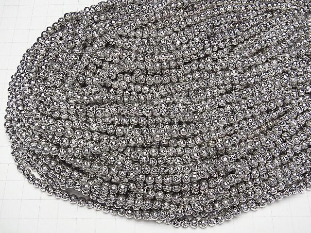 Lava Rund 4.5mm-5mm Silberfarbe beschichtet 1Strang Perlen (ca. 15Zoll/37cm)
