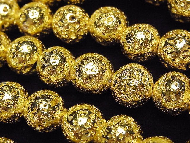 Lava 圓珠 10.5mm 鍍黃金 1串 (約15英吋/36公分)