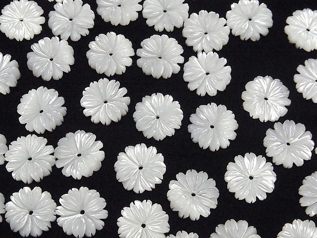 Perlmutt MOP Weiße Blume (Marguerite) 12mm Mittelbohrung 4Stücke