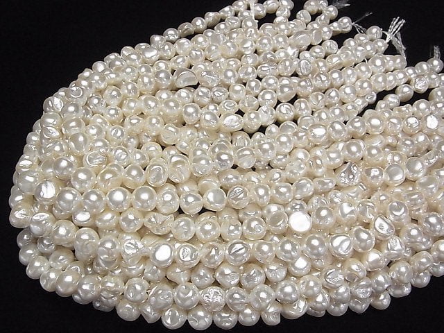Muschelperle Perlweiß Barock 9-10mm 1Strang Perlen (ca. 15 Zoll/38 cm)