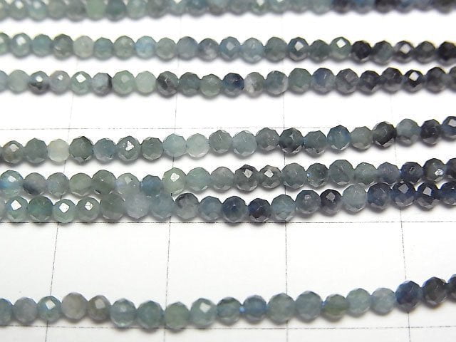 高品質!藍碧璽 AA++ 切面圓珠 2mm 顏色漸變 1串珠(約15英吋/37公分)