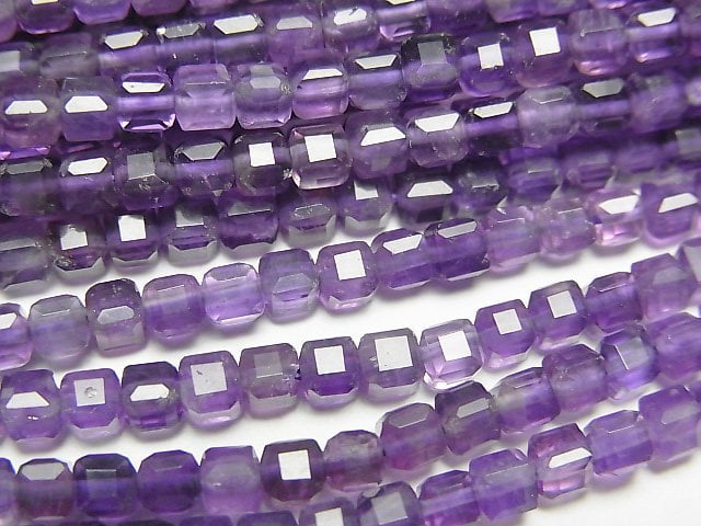 高品質!紫水晶 AA++ 立方體形狀 3x3x3 公釐 1 串珠子 (約 15 英寸/37 公分)