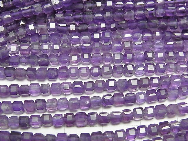 高品質!紫水晶 AA++ 立方體形狀 3x3x3 公釐 1 串珠子 (約 15 英寸/37 公分)