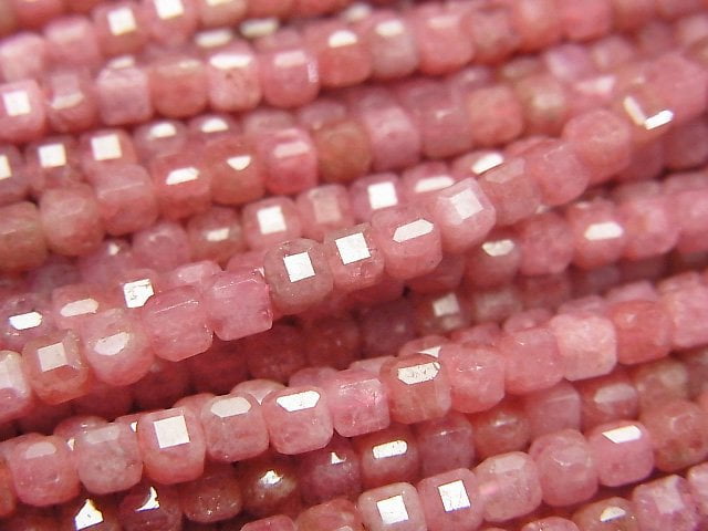 高品質!帝王級薔薇輝石 AA++ 方塊形 3x3x3mm 一串珠子 (約15英吋/37公分)
