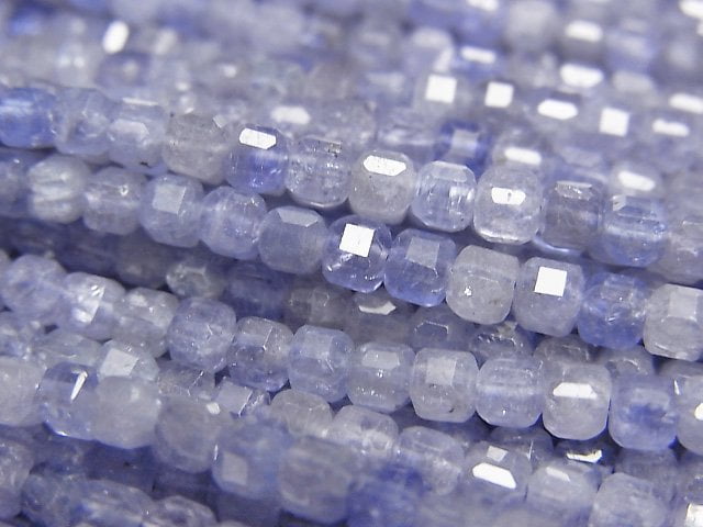 高品質!坦桑石 AA++ 立方體形狀 3x3x3mm 1串珠子 (約15英吋/37公分)