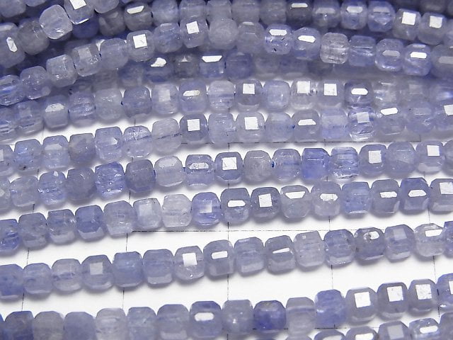 高品質!坦桑石 AA++ 立方體形狀 3x3x3mm 1串珠子 (約15英吋/37公分)
