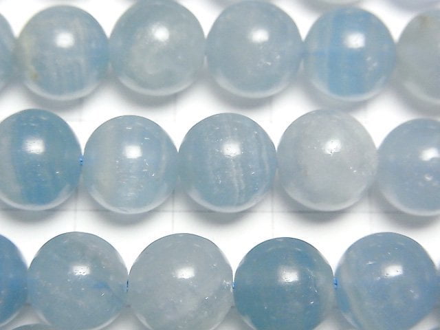 天然藍色方解石 AA++ 圓珠 10mm 半串或一串 (約15英吋/36公分)