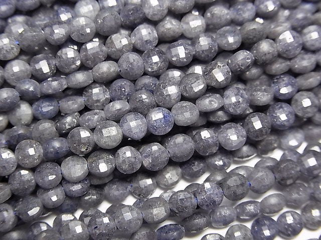 高品質!斯里蘭卡藍寶石 AA 刻面圓片 4x4mm 1串珠子 (約15英吋/37公分)