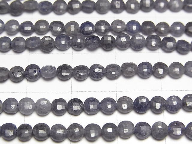 高品質!斯里蘭卡藍寶石 AA 刻面圓片 4x4mm 1串珠子 (約15英吋/37公分)