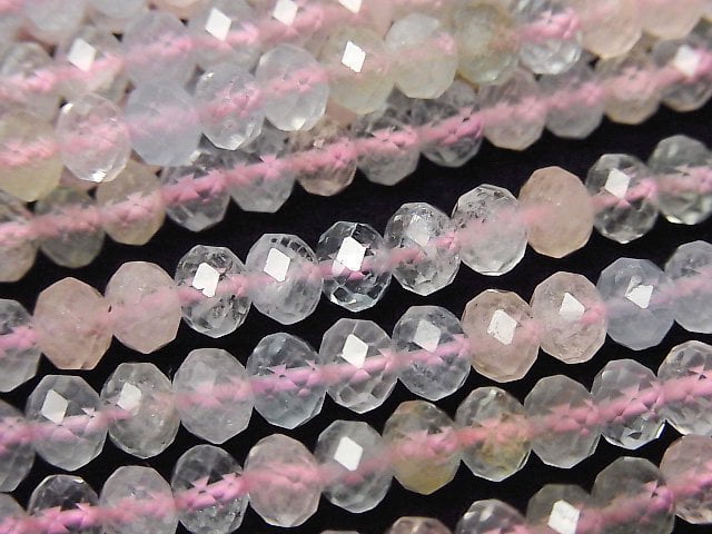 高品質!綠柱石混色(多色海藍寶石)AAA-刻面鈕扣扁圓珠 5x5x4mm 半串或 1 串珠子(約 15 英寸/36 公分)