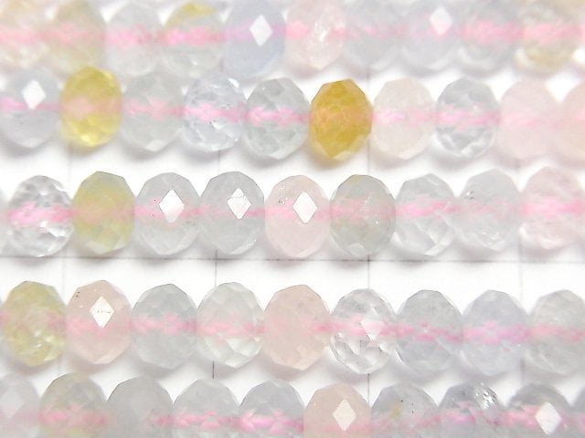 高品質!綠柱石混色(多色海藍寶石)AAA-刻面鈕扣扁圓珠 5x5x4mm 半串或 1 串珠子(約 15 英寸/36 公分)