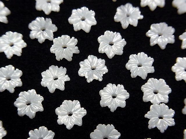 高品質白色貝殼(銀唇牡蠣)AAA級花朵 6mm 中心孔 4顆