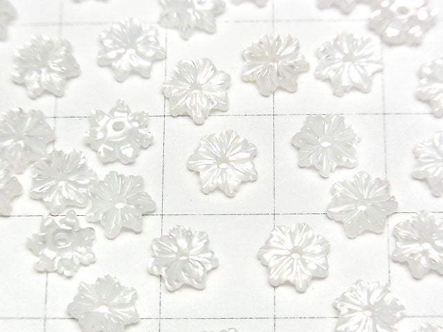 高品質白色貝殼(銀唇牡蠣)AAA級花朵 6mm 中心孔 4顆