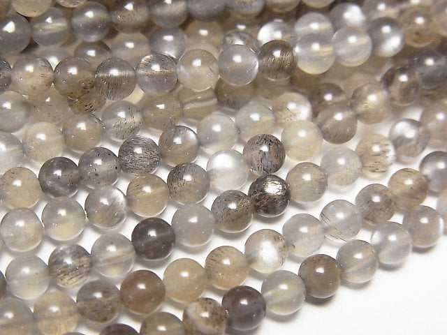 高品質灰色月光石 AAA- 圓形 4mm 1 串珠子 (約 15 英寸/38 公分)