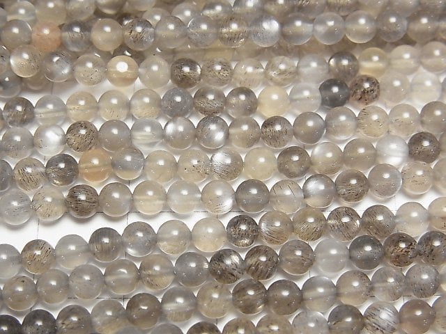 高品質灰色月光石 AAA- 圓形 4mm 1 串珠子 (約 15 英寸/38 公分)
