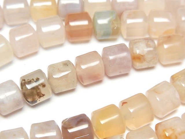 馬達加斯加櫻花瑪瑙扁珠(管狀) 8x8x7mm 1串珠子 (約14英寸/34公分)
