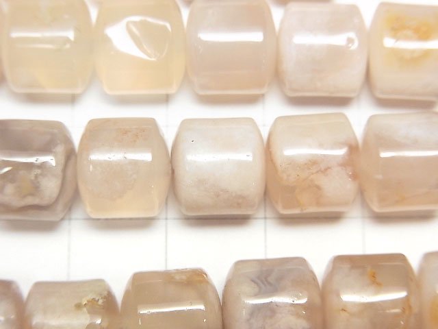 馬達加斯加櫻花瑪瑙扁圓珠 (管狀) 10x10x9mm 一串珠 (約14英吋/34公分)