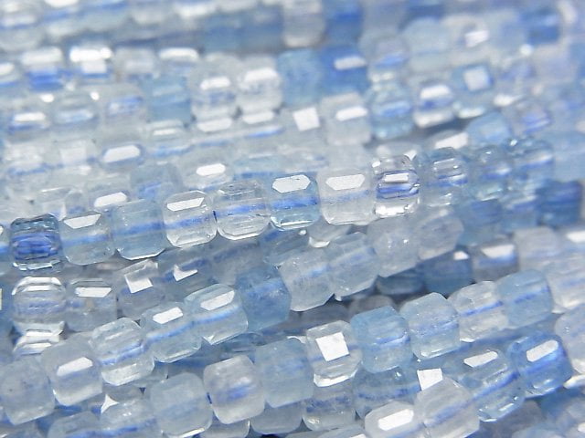 高品質!海水藍寶 AA++ 立方體 3x3x3mm 串珠 (約15英吋/38公分)