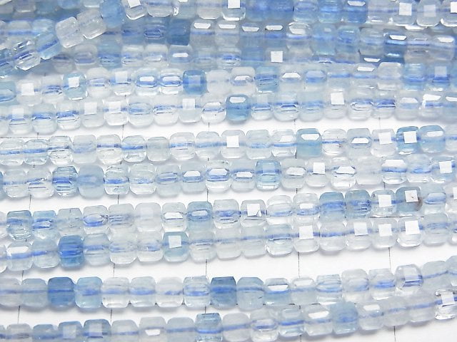 高品質!海水藍寶 AA++ 立方體 3x3x3mm 串珠 (約15英吋/38公分)