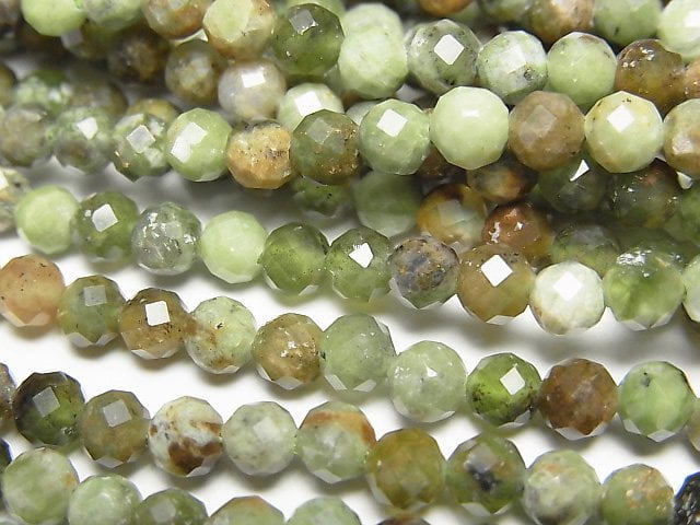 高品質!綠蛋白石刻面圓珠4.5mm,一串(約15英吋/37公分)