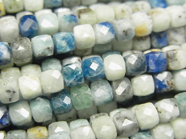 高品質!方鈉石方形 4x4x4mm 1串珠子(約15英吋/37公分)