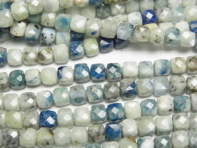 高品質!方鈉石方形 4x4x4mm 1串珠子(約15英吋/37公分)