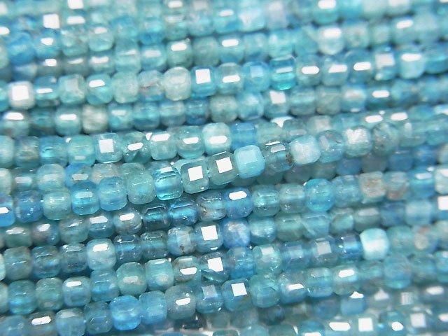 高品質!藍磷灰石 AA+ 立方體形狀 2x2x2mm 1串珠子 (約15英吋/37公分)