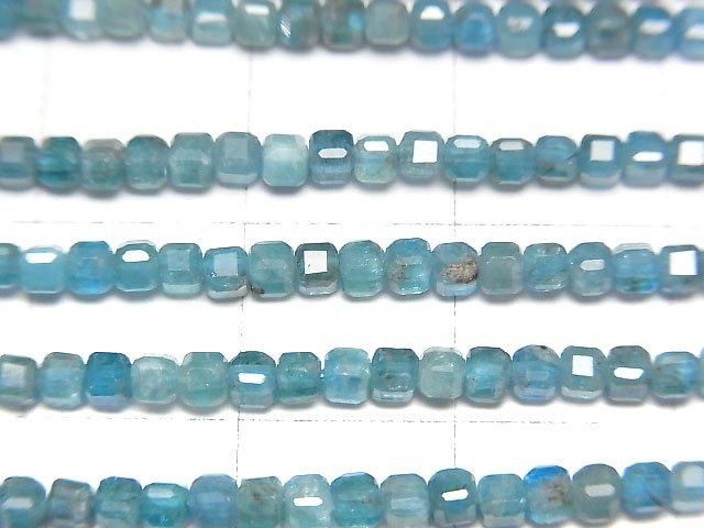 高品質!藍磷灰石 AA+ 立方體形狀 2x2x2mm 1串珠子 (約15英吋/37公分)