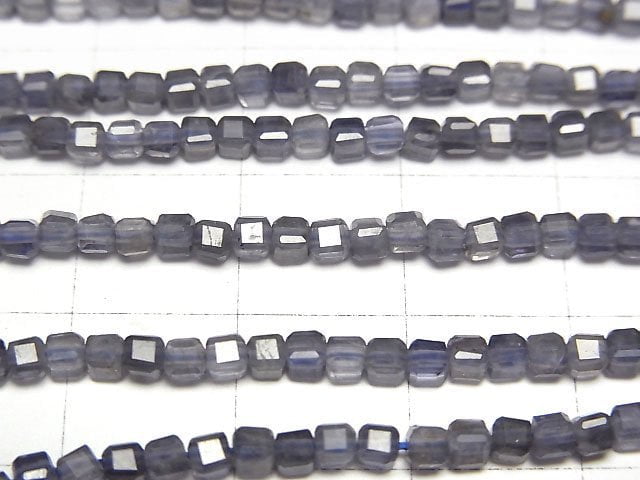 高品質!堇青石 AA+ 立方體形狀 2.5x2.5x2.5 公釐 1串珠子 (約15英吋/37公分)