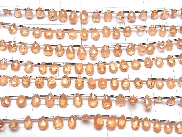 Hochwertiger Spessartit Granat AAA- Birnenform facettierte Briolette halb oder 1 Strang Perlen (ca. 3 Zoll/7 cm)