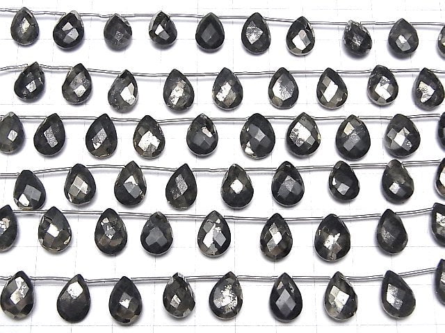 Matrix Pyrit Tropfenform Facettierte Briolette 1 Strang Perlen (13 Stück)