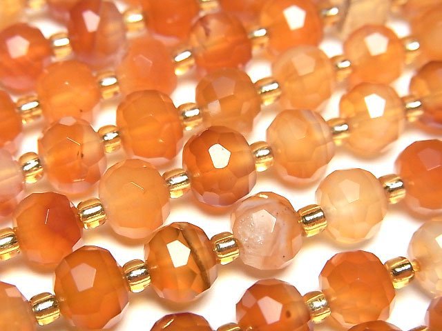 高品質!混色刻面鈕扣式紅玉髓 8x8x6mm 圓珠一串 (約15英吋/36公分)