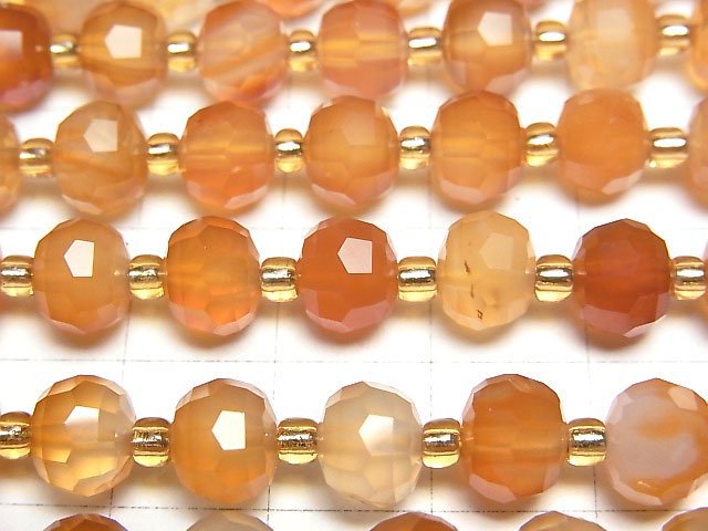 高品質!混色刻面鈕扣式紅玉髓 8x8x6mm 圓珠一串 (約15英吋/36公分)
