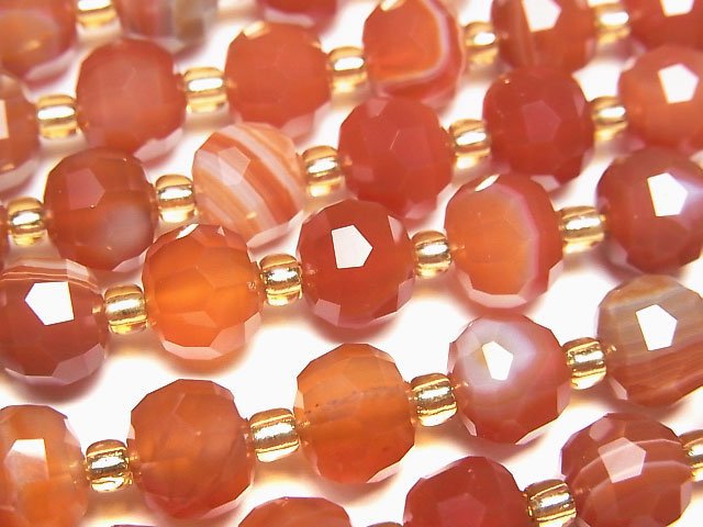 高品質!紅玉髓,纏絲瑪瑙 AAA 切面鈕扣算盤珠 8x8x6毫米 1串珠子 (約15英吋/37公分)