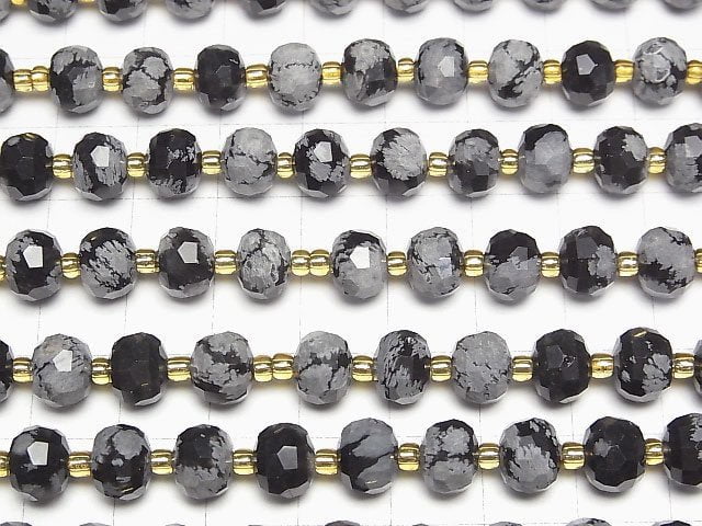 Hohe Qualität! Schneeflocken Obsidian Facettierte Knopf Rondelle 8x8x6mm 1strang Perlen (ca. 15 Zoll/37 cm)