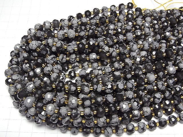 Hohe Qualität! Schneeflocken Obsidian Facettierte Knopf Rondelle 8x8x6mm 1strang Perlen (ca. 15 Zoll/37 cm)