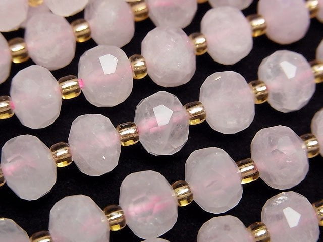 高品質!粉晶 AA++ 切面鈕扣圓珠 8x8x6mm 1串珠子 (約15英吋/37公分)