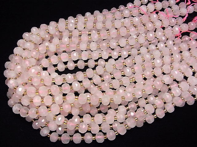 Hohe Qualität! Rosenquarz AA++ Facettierte Knopf Rondelle 8x8x6mm 1strang Perlen (ca. 15 Zoll/37 cm)